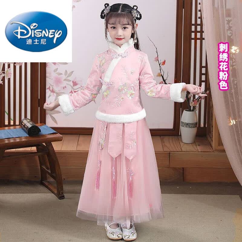 迪士尼（Disney）汉服女童唐装棉袄超仙中国风儿童古装秋冬装女孩加绒加厚裙子冬季 刺绣粉色 130怎么样,好用不?