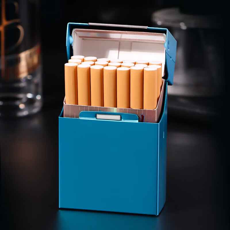 TaTanice 烟盒20支装 全铝合金整包烟软硬通用防潮抗压烟套个性蓝色