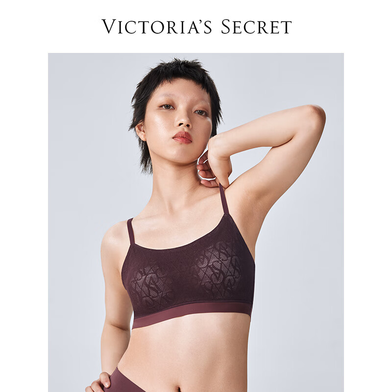 维多利亚的秘密（Victoria’s Secret） 经典老花蕾丝返定杯背心式文胸内衣女士 14F7摩卡棕老花 11216630 M
