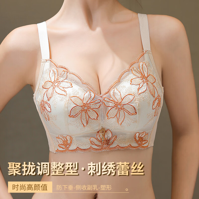 浪莎(langsha)内衣女小胸罩聚拢新款防下垂侧收调整型收副乳文胸无钢圈蕾丝文胸 MWY-333-湖水蓝 L 36/80AB
