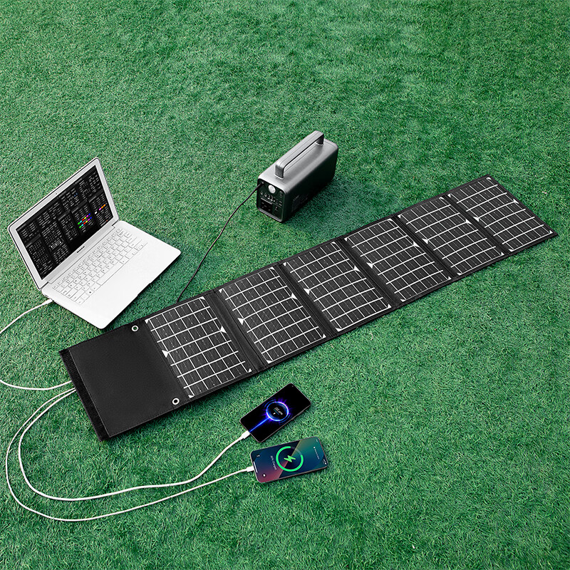 惠尔成太阳能充电板QC3.0快充50W户外充电器单晶硅光伏发电板便携 黑色材料（ETFE）50W