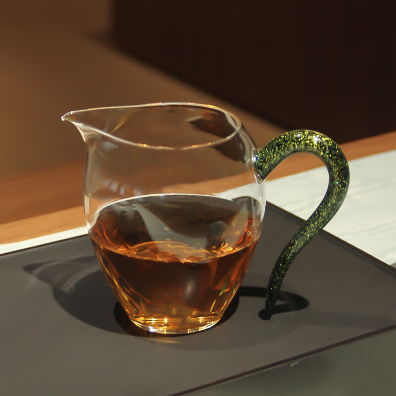 弘龍翊口茶海高硼硅玻璃公道杯加厚耐热日式分茶器透明泡茶茶具配件 黑金