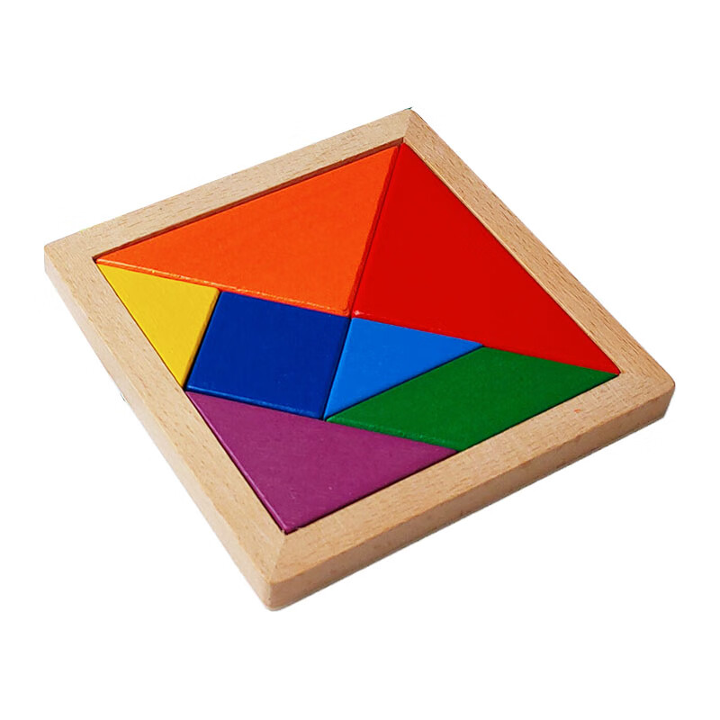 拼搭拼图积木平面图形三角形正方形平行四边形 12cm木板底座七巧板