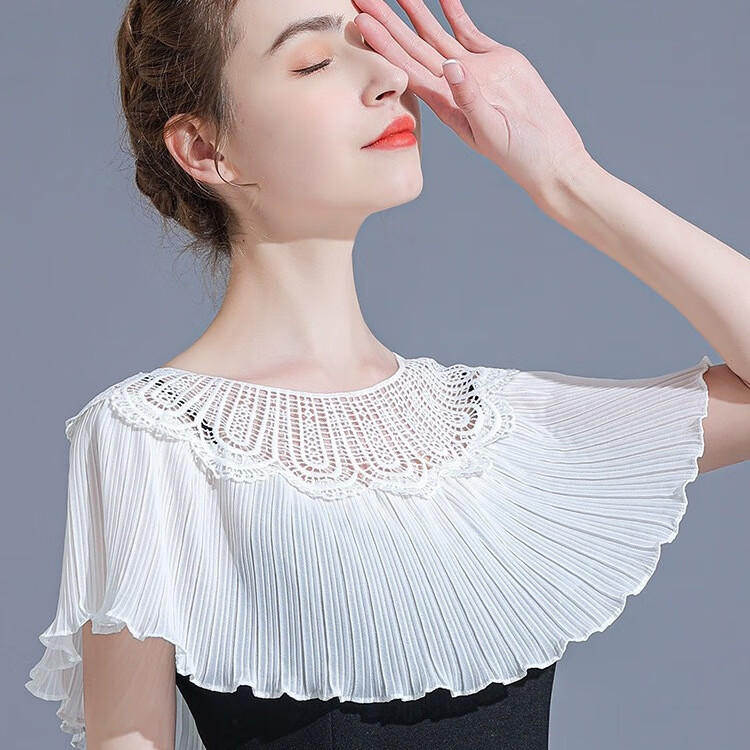 lucaly雪纺斗篷披肩外搭小坎肩镂空花边领套头小披肩女夏百搭超短款