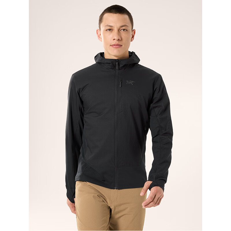 始祖鸟（ARC’TERYX）KONSEAL 男士混合连帽衫户外登山攀岩越野防风保暖抓绒衣轻质外套 黑 XS
