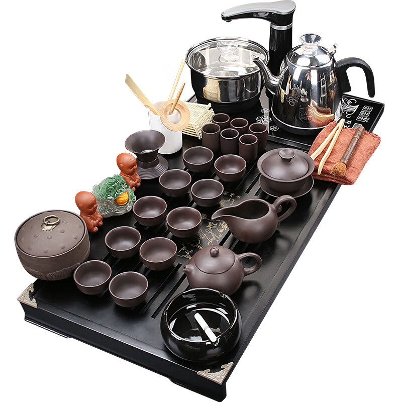 拓进德国进口品质茶具套装全自动烧水壶一体茶盘家用客厅仿乌金石功夫