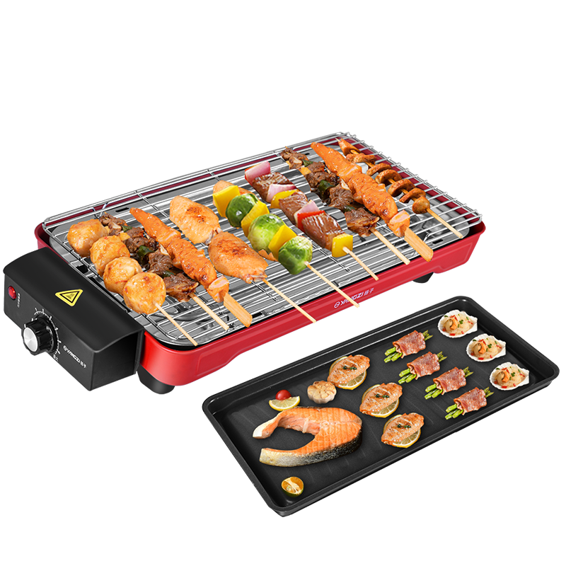 揚子多功能分體式電燒烤爐 烤肉鍋電烤盤 家用可拆洗無煙烤盤不粘電烤爐鐵板燒烤串機燒烤爐燒烤架 紅色  烤網(wǎng)+烤盤款 1層