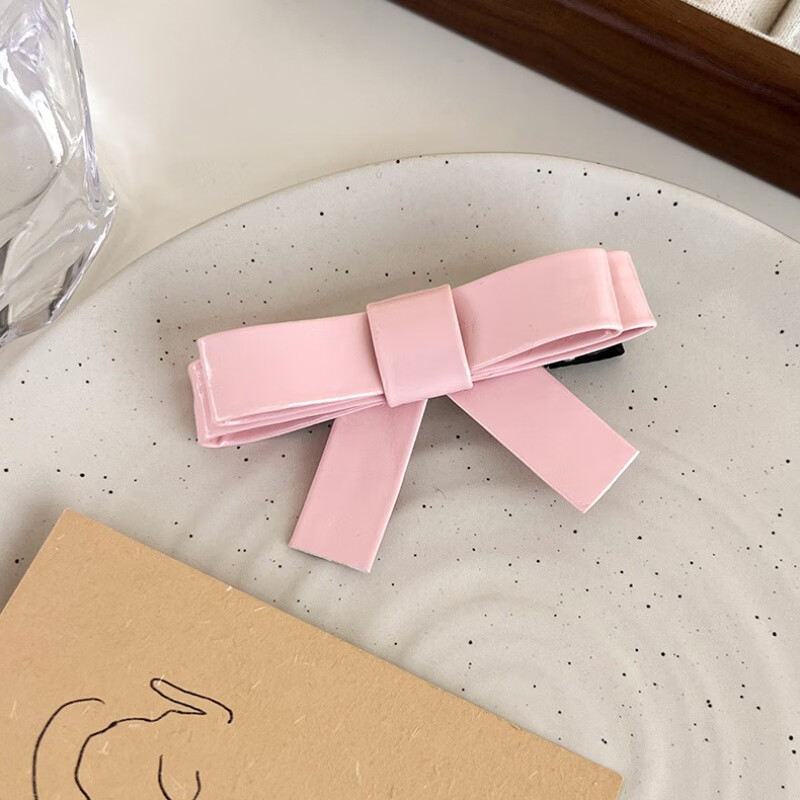 和极美少女彩色蝴蝶结发夹pu皮质顶夹甜美马卡龙百搭发饰网红头饰新款