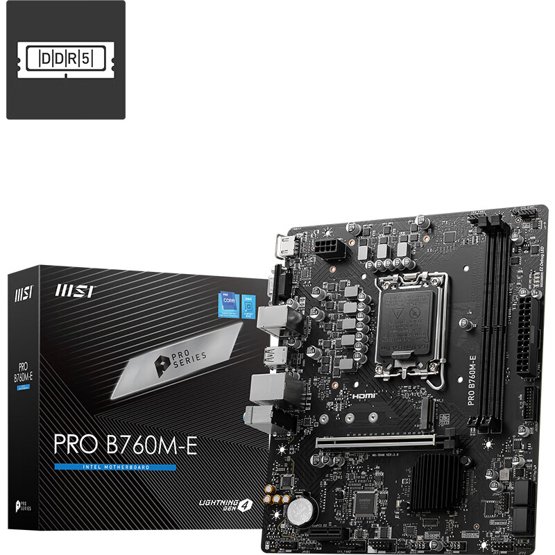 微星(MSI)PRO B760M-E DDR5 游戏电脑主板 支持CPU13400F/13600KF/13600K (Intel B760/LGA 1700)