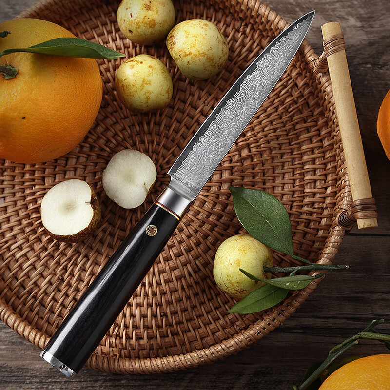 铁匠世家67层大马士革钢5寸水果刀 不锈钢多用刀 削皮切片多用刀