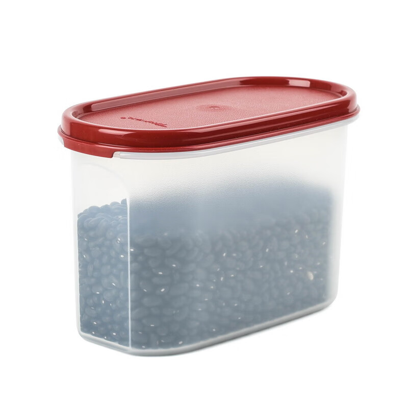 特百惠（Tupperware）特百惠 1.1L椭圆2号保鲜盒 MM干货储藏盒 防潮收纳盒 密封零食盒 单个 红盖