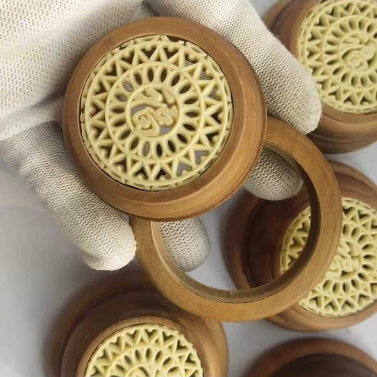 琉滋蝈蝈葫芦镶口盖天然葫芦口盖蝈蝈配件文玩蛐蛐盖蒙心镶口梨木手工