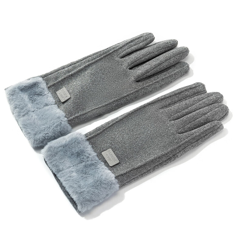 达芬奇密码 手套女加厚冬季保暖立体线条毛口加绒保暖可爱可触屏手套 毛口灰色