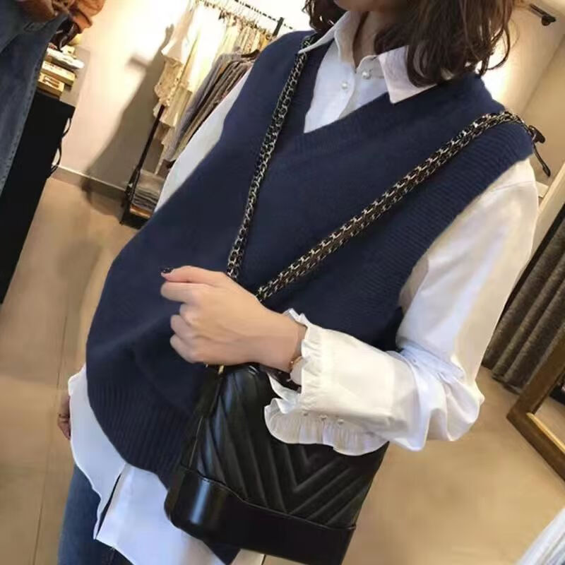 秋冬新款羊毛马甲女加厚宽松V领无袖毛衣短款针织背心外套坎肩潮 藏蓝 L使用感如何?