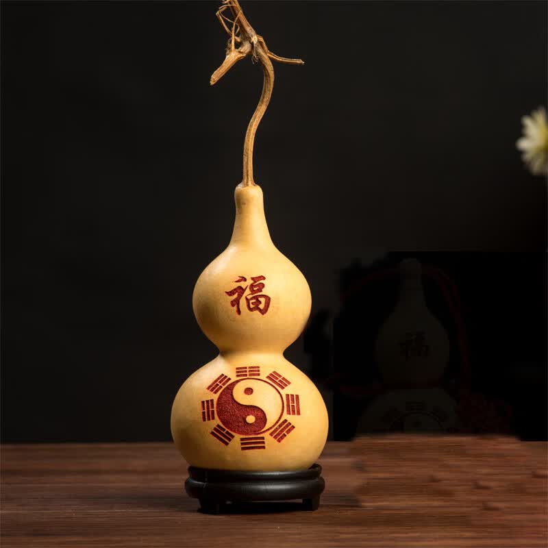 万棠客厅阳台葫芦挂件摆件八卦木塞开口空心雕刻龙头真葫芦中国结小号