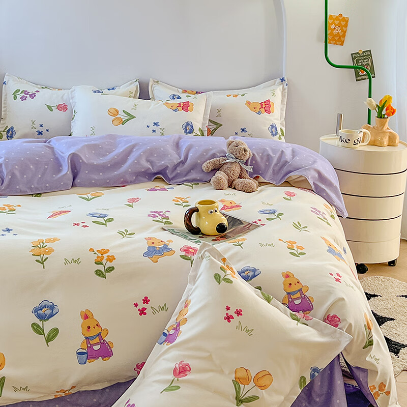羽匠加厚磨毛小清新印花四件套学生宿舍套件家用床单柔软四件套秋冬季 彼得兔 床单款 （被套200*230cm）四件套