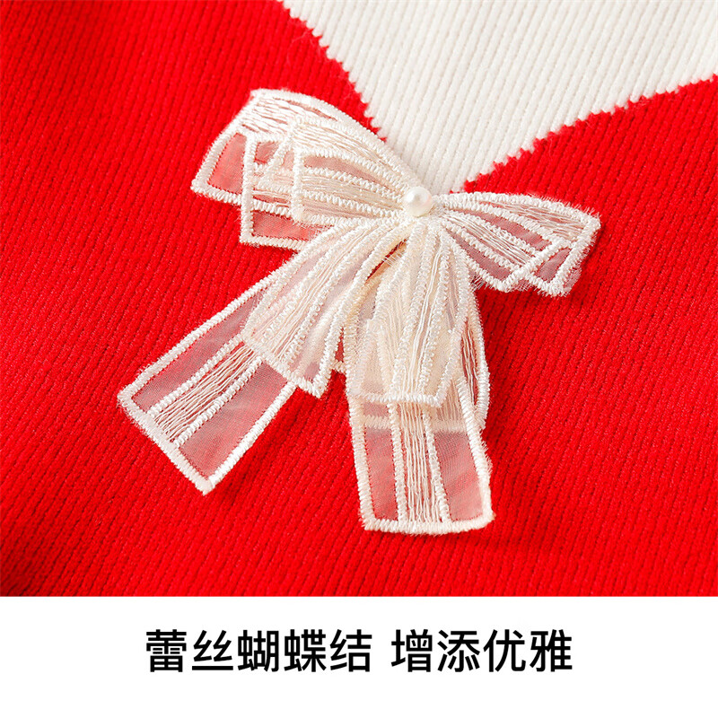 Classic Teddy女童连衣裙儿童公主裙中大童装冬季裙子冬款衣服新款 蝴蝶结公主大红 120