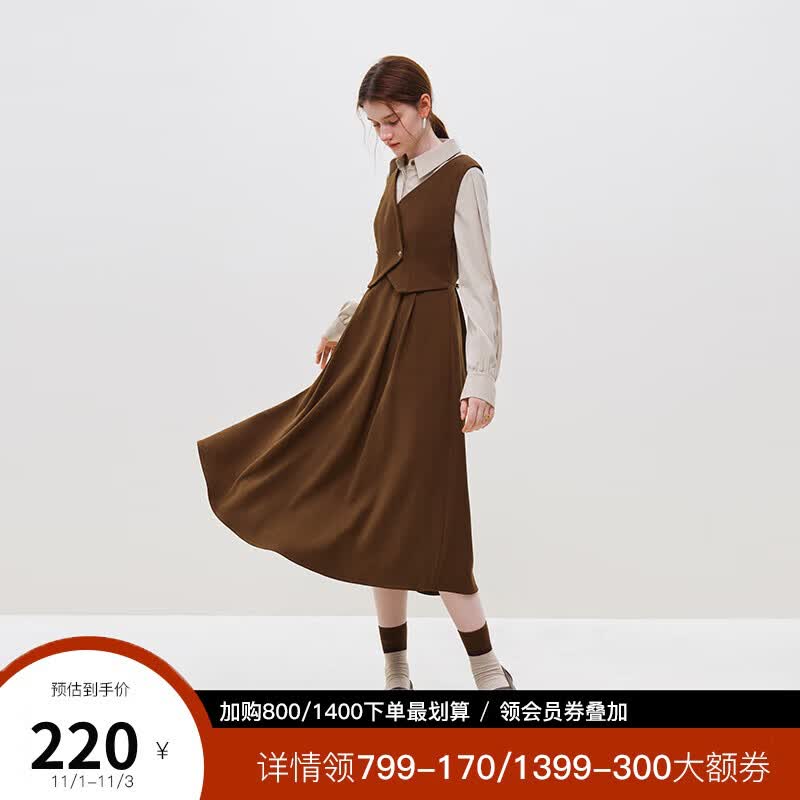 范思蓝恩23FS14265 法式复古假两件连衣裙女秋冬2023新款背心裙子 油画咖 S使用感如何?