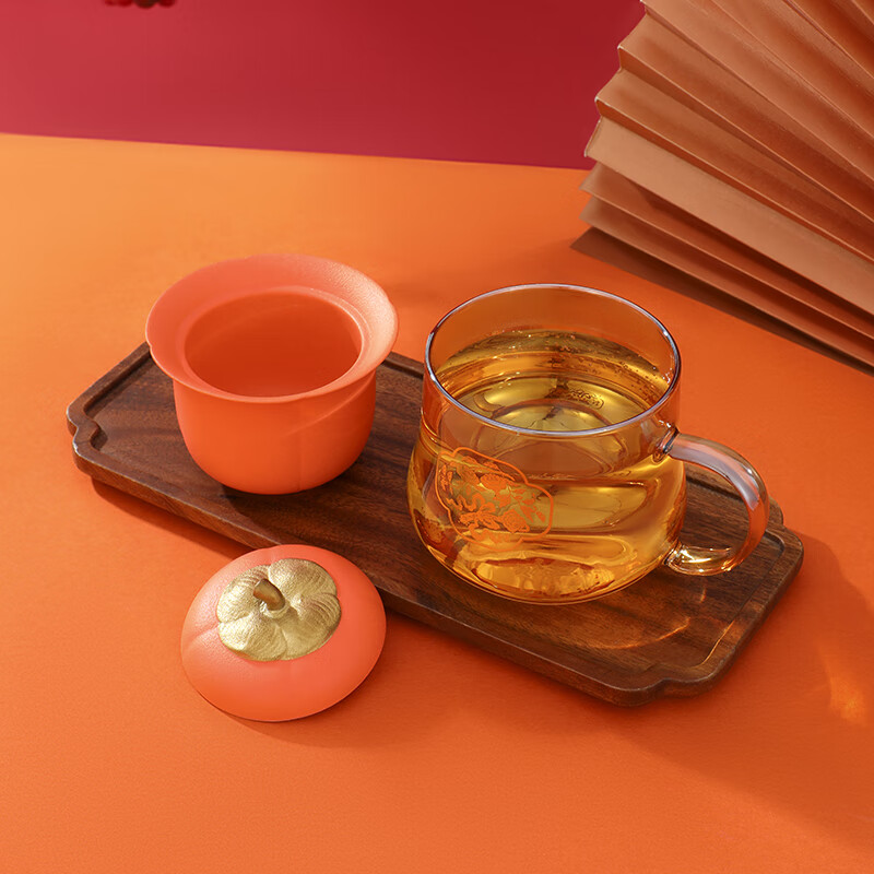 上新了文创 生日礼物故宫柿柿如意泡茶杯 茶水分离杯陶瓷内胆中秋节礼物 柿柿如意礼盒装