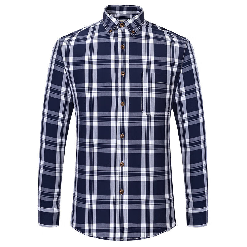 JEEP SPIRIT男士高档春秋纯棉全棉碳素磨毛长袖格子休闲衬衫薄款中青年衬.衣 TF161 3XL 43 155-165斤