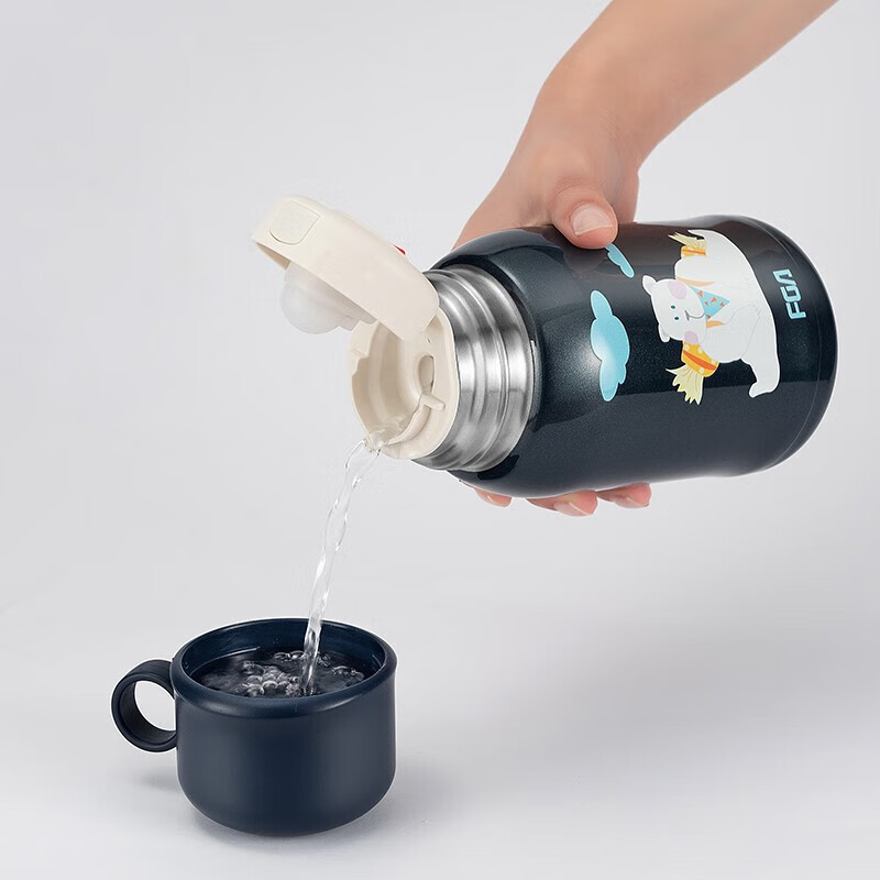 富光 儿童保温杯吸管316不锈钢水杯小学生幼儿园带吸管男女水杯大容量 娃娃狐-316亮面内胆+3D图案500ml