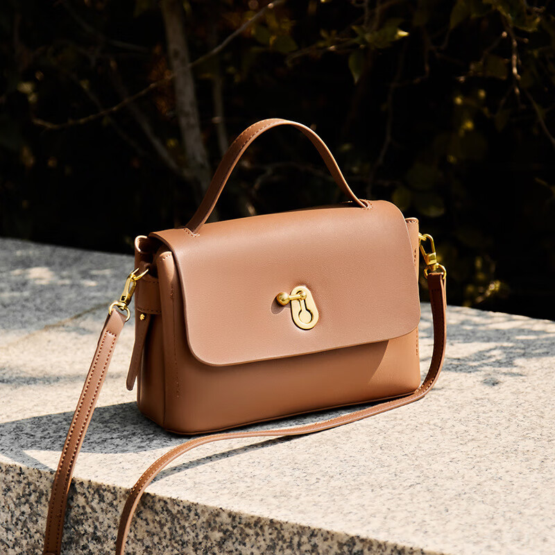 mospoke严选轻奢女士包包新款时尚手提包女感斜挎包真牛皮女包 焦糖色