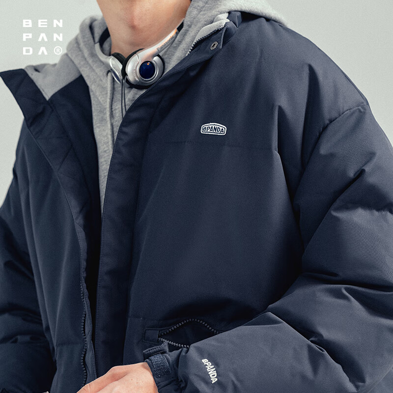 熊猫·本(ben.panda)工装羽绒服男厚款宽松日系立领防寒保暖短款衣秋冬多穿面包服外套 藏青色 「24款1.0」85绒子·新国标 XL