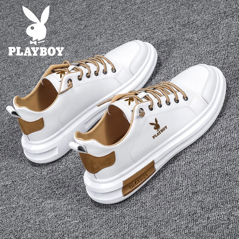 花花公子（PLAYBOY）男鞋子男2025夏季板鞋男士百搭休闲鞋男款运动小白鞋 白棕 41