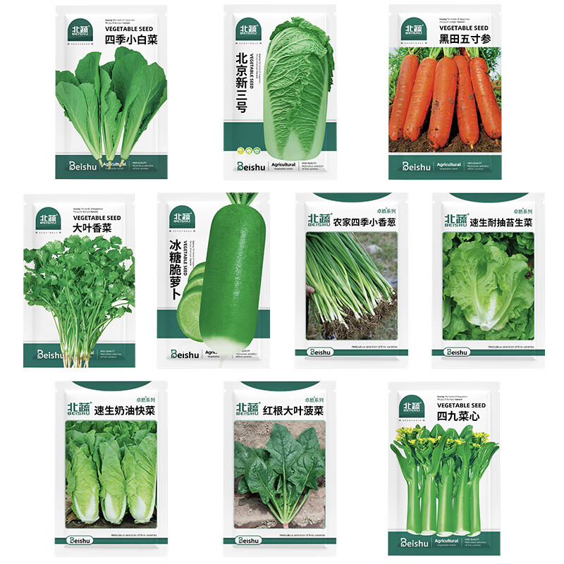 北蔬 萝卜白菜种子香菜菠菜胡萝卜生菜春季种 10种秋冬季蔬菜种子套餐