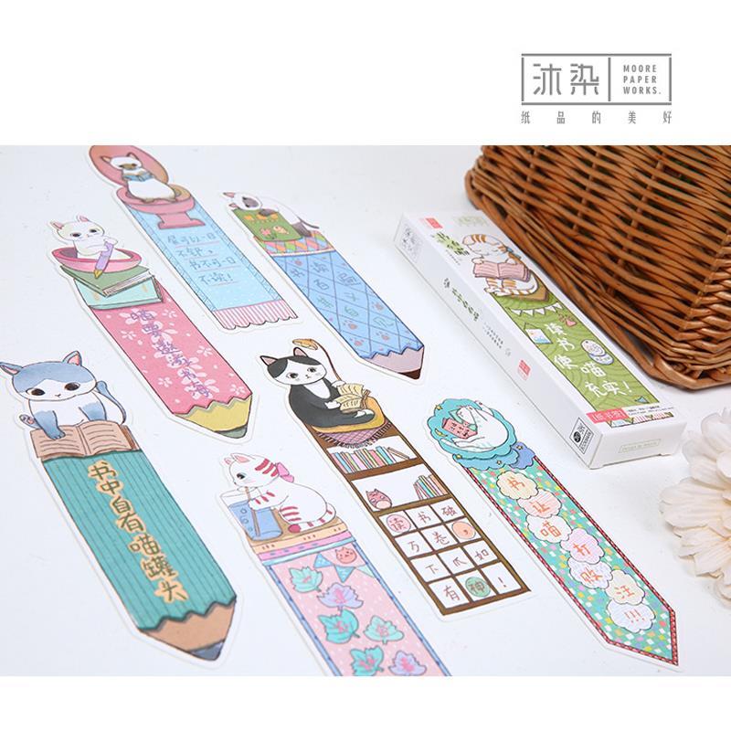书中自有喵30张盒装书签喵星人猫咪手绘异形可爱猫创意学生纸书签 书