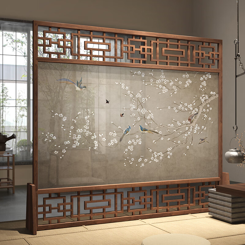 妙普乐高端新中式别墅屏风入户门遮挡风水实木新中式屏风隔断进门遮挡