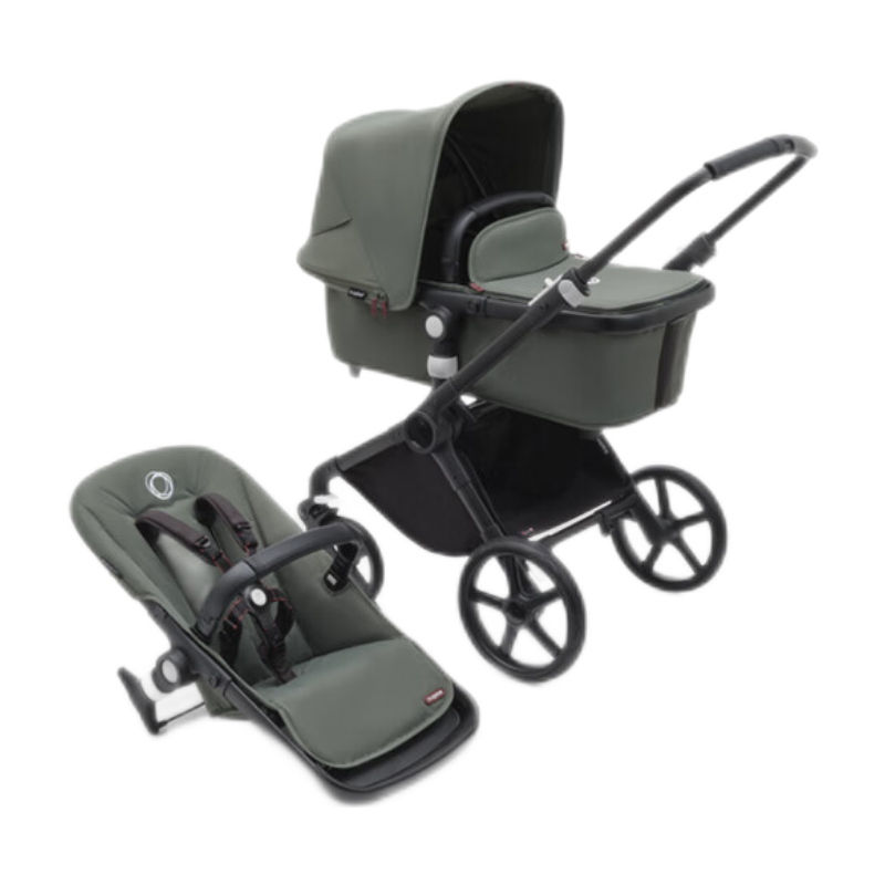 博格步（BUGABOO） (新品)BUGABOO FOX CUB 荷兰全功能高景观婴儿推车可坐躺 黑架丛林绿布组