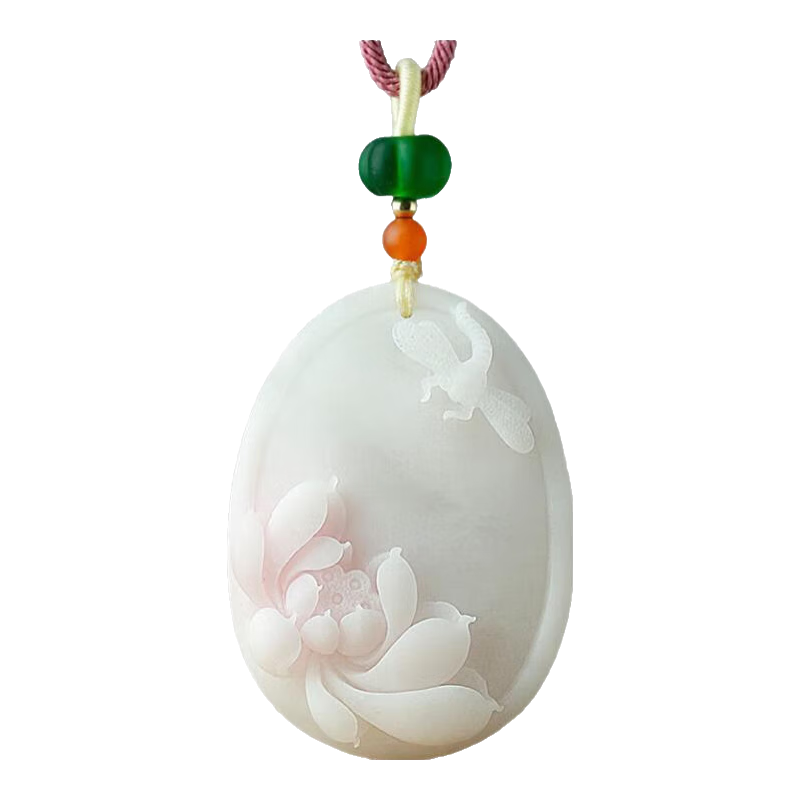 珪寶南陽(yáng)獨(dú)山玉吊墜男女款玉墜玉佩芙蓉粉玉石項(xiàng)鏈荷花蜻蜓玉器掛件 附證書(shū) 孤品