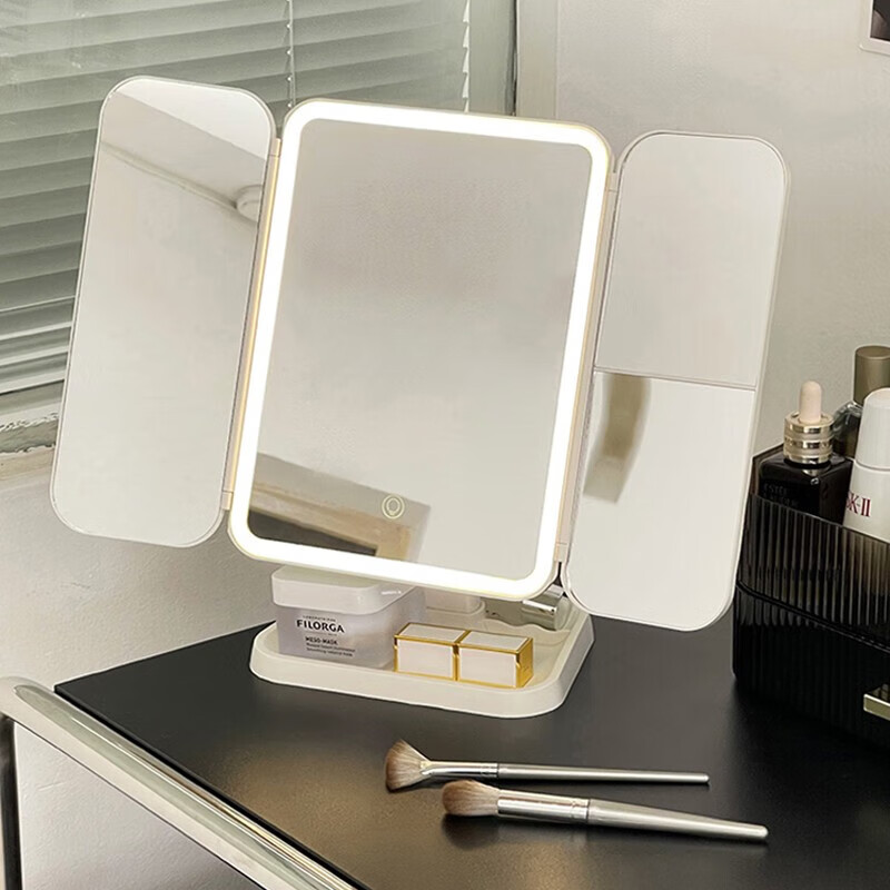 维诺亚化妆镜镜子带灯双开门灯台式折叠梳妆镜收纳可调节补光镜 2000