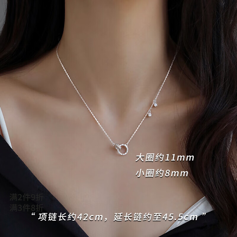 925银环环相扣项链小众锁骨链2025新女感颈链 925银双环项链 银双环项链
