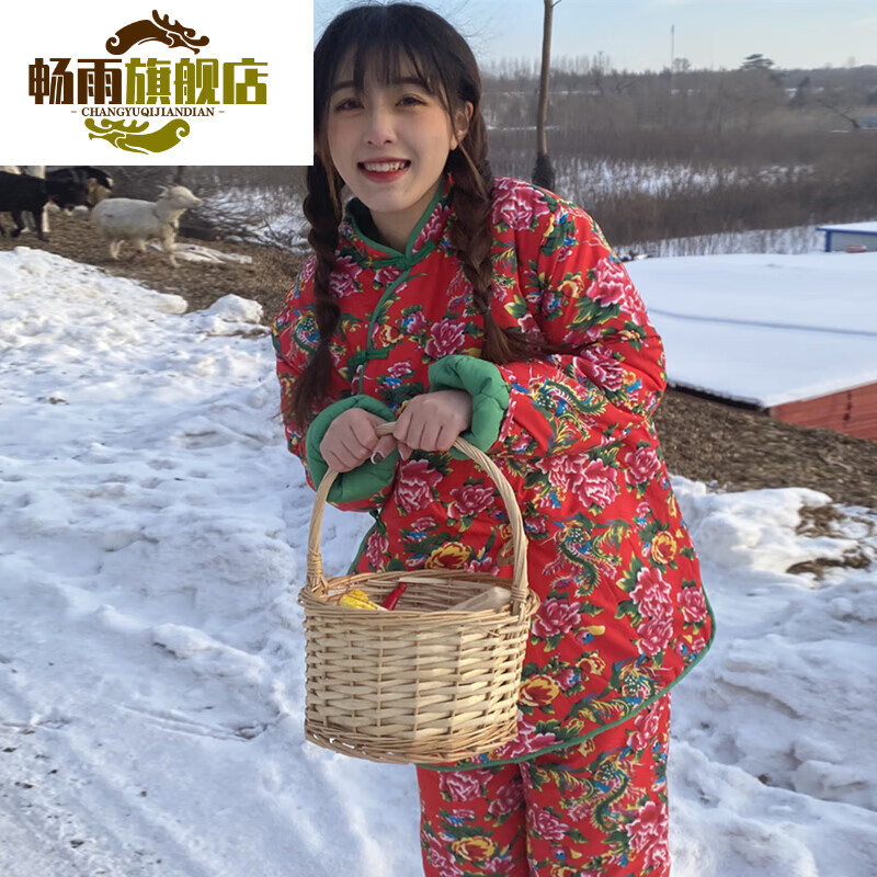 花棉袄女 东北东北大花袄大棉袄女冬加厚民族风碎花棉服时尚棉衣棉裤