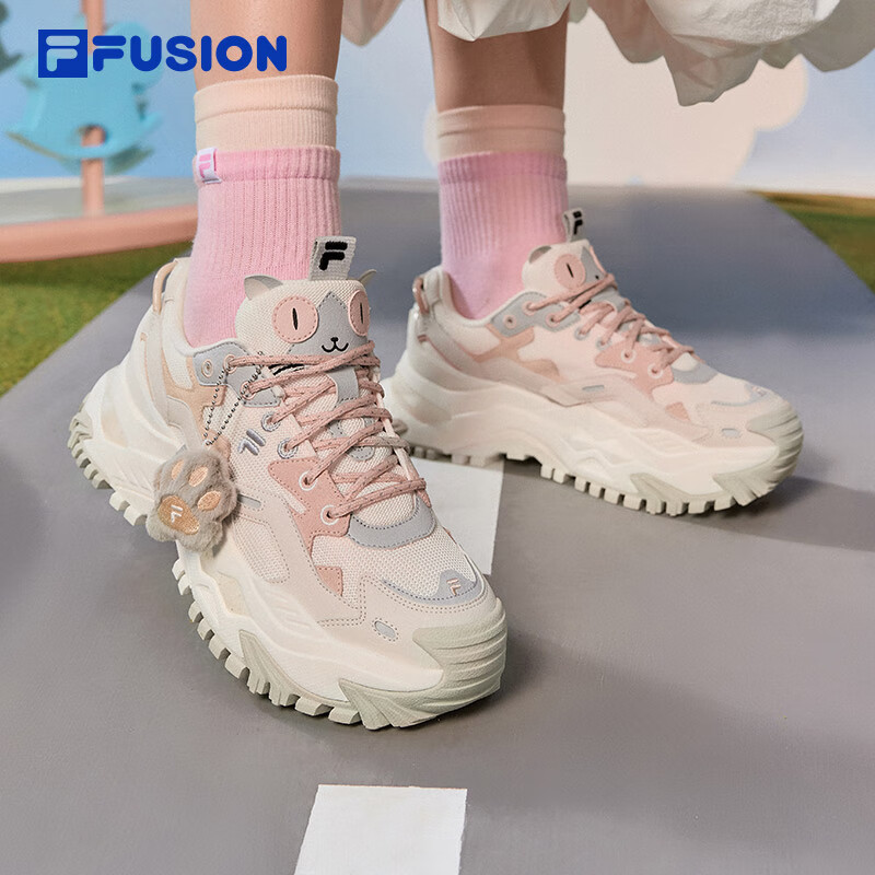 FILA FUSION熊猫硬糖鞋丨斐乐女鞋厚底休闲鞋女猫爪挂件运动鞋女硬糖休闲鞋女 奶白/薄雾灰-GC 37.5