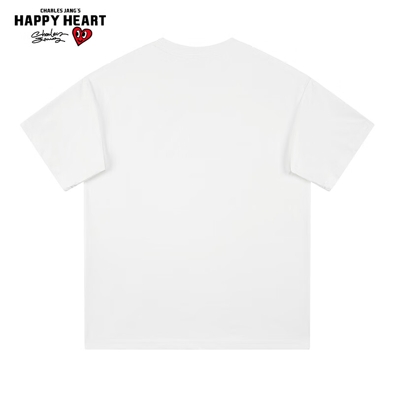 查尔斯桃心夏季宽松简约美式休闲情侣薄款潮流透气百搭短袖T恤男女同款 本白 XL