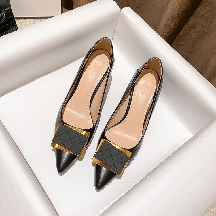 诗迪仕红青蜒2023秋冬款真皮高跟鞋女气质软皮小香风尖头百搭职业单