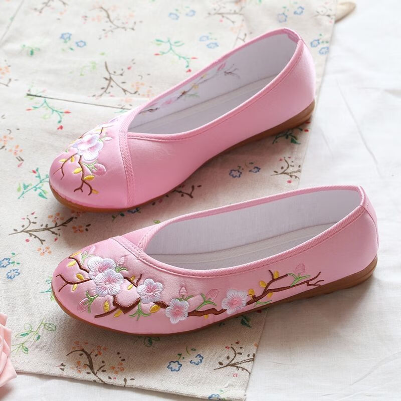 黛民族风鞋女绣花表演舞蹈鞋女中国风汉元素古风鞋女汉服鞋女 粉色 34