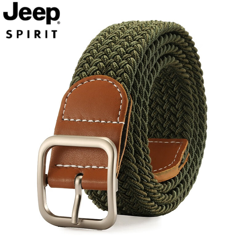 JEEP SPIRIT吉普2024針扣帆布編織腰帶潮男女通用百搭休閑皮帶潮款牛仔褲帶 軍綠色 高檔禮盒裝 105cm