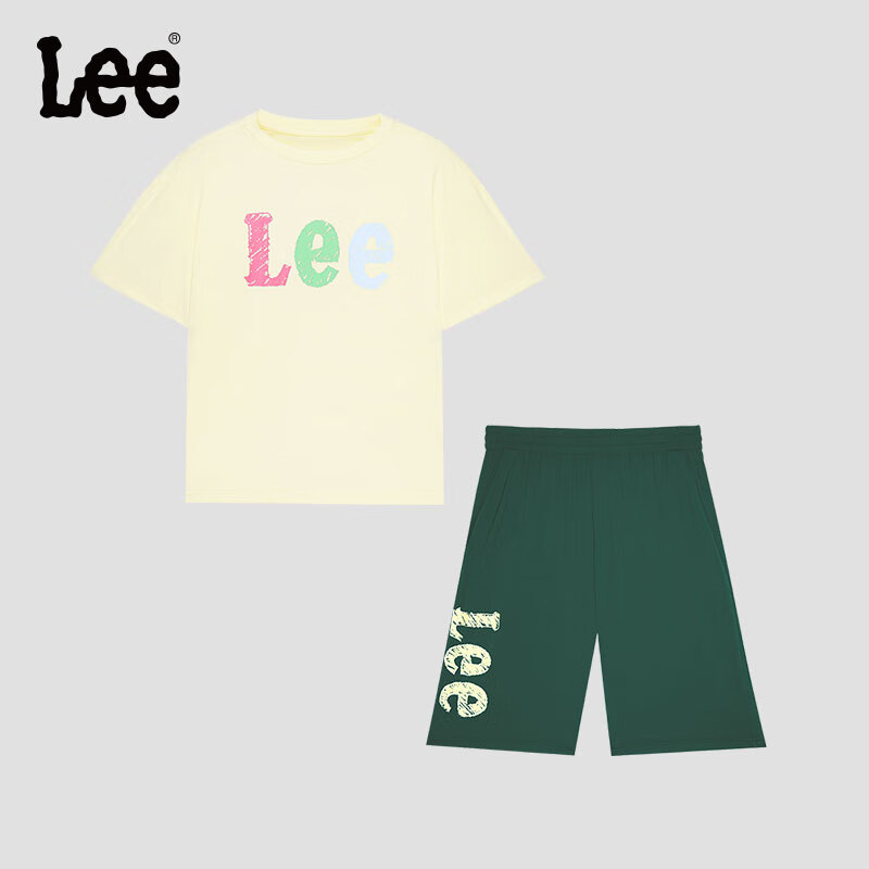 lee儿童速干衣套装短袖短裤2024年夏季新款百搭透气舒适男童女童 浅梨