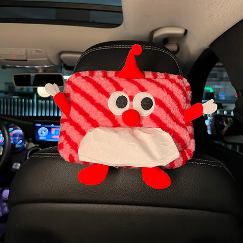 车载纸巾盒创意挂式汽车椅背挂袋车用抽纸盒内饰用品 红色条纹大眼仔