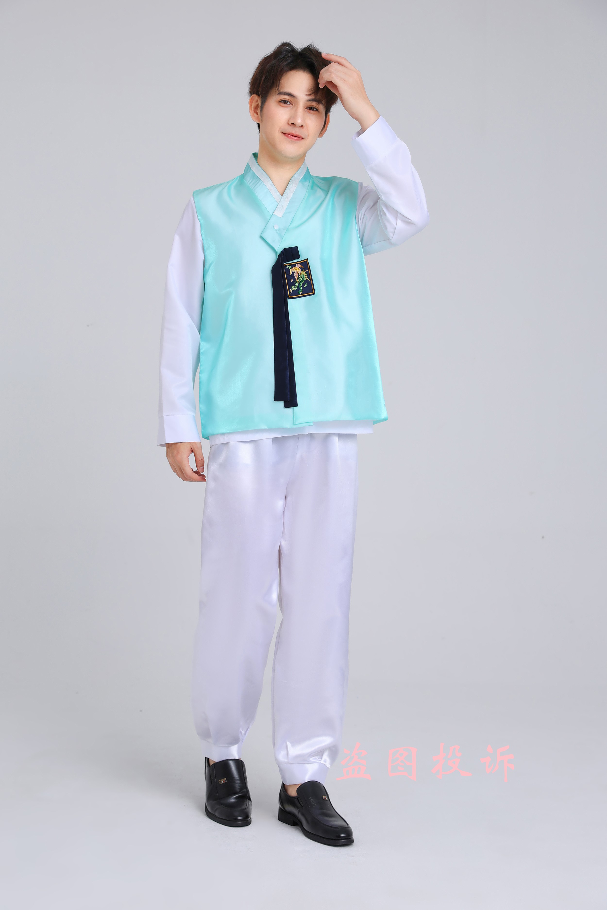 妩纪朝鲜族舞蹈服饰男士延吉民族服婚礼影楼写真中小学生运动会男古装