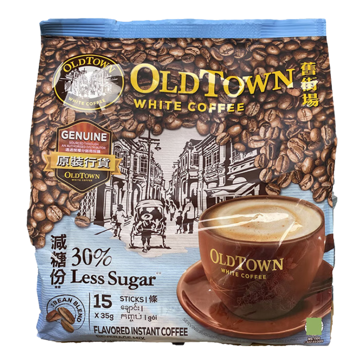 舊街場(chǎng)（OLDTOWN）白咖啡馬來(lái)西亞原裝進(jìn)口 三合一二合一速溶咖啡 原味無(wú)糖特濃蔗糖 30%低糖減少糖1包15條3合1