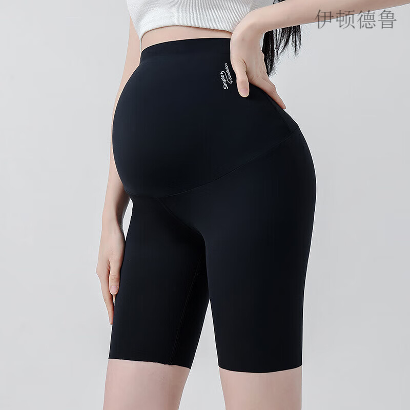 伊頓德魯孕婦褲薄春夏新款孕期托腹褲孕婦鯊魚褲孕婦芭比褲孕婦打底褲 黑色 M