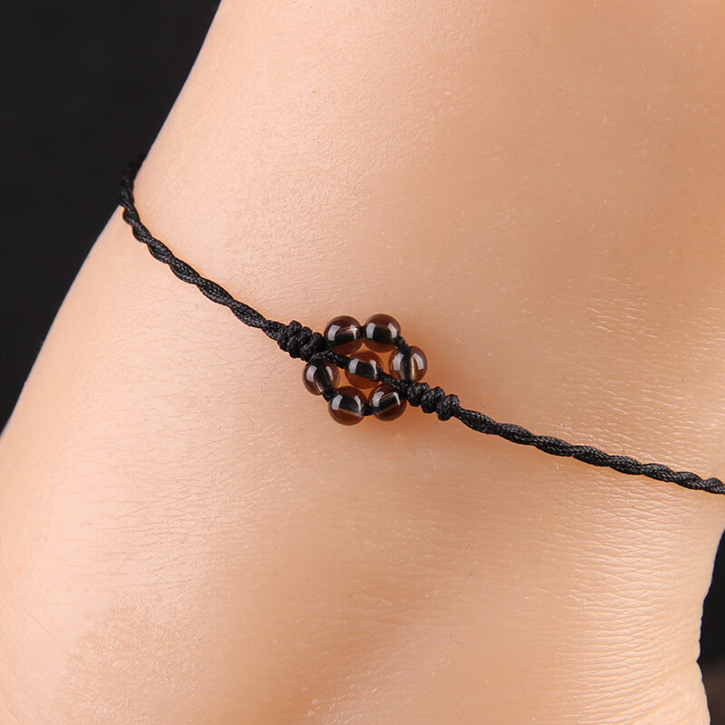 黛丝美水晶七星阵脚炼手工编织七星阵茶晶红石榴石黑脚炼 a款:茶晶