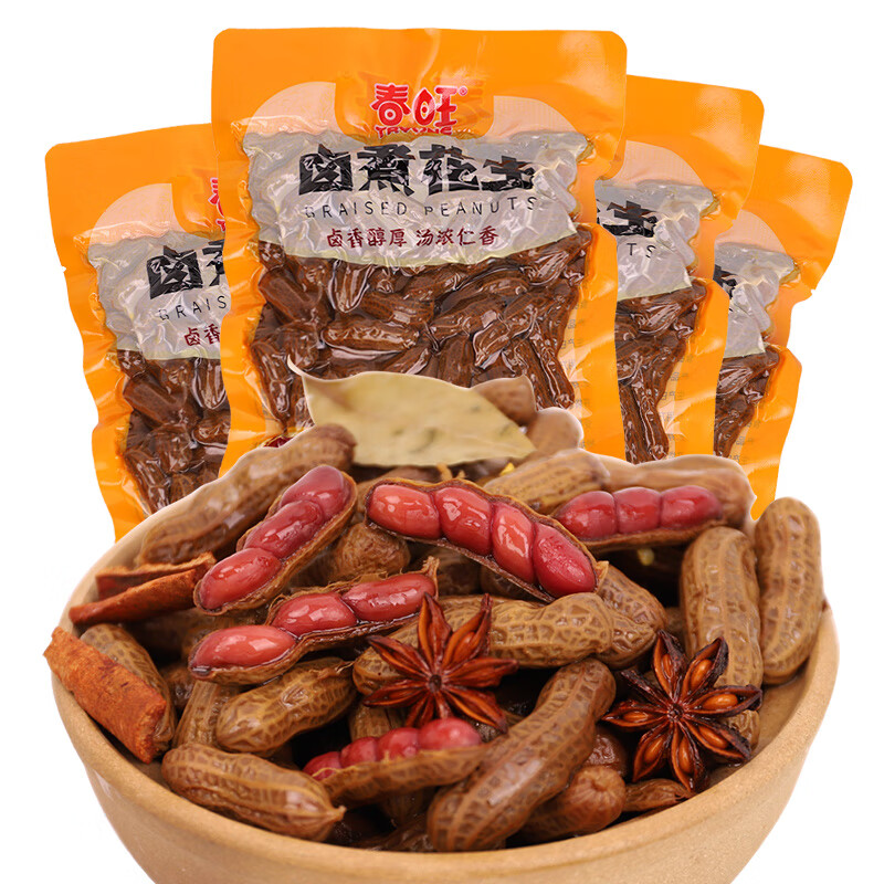 春旺水煮卤味花生追剧下酒零食四粒红花生 五香味 506g 2袋