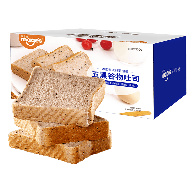 麥吉士五黑無(wú)蔗糖吐司藜麥黑全麥面包黑芝麻健康代餐飽腹整箱520g