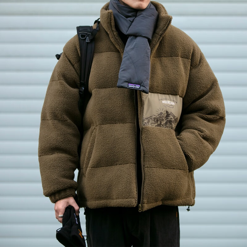 型曼秋冬日系复古羊羔绒外套男宽松加厚立领棉服男士保暖面包服棉衣潮 绿色 M